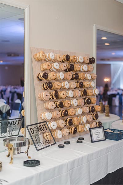 Donut wall dessert display for guests